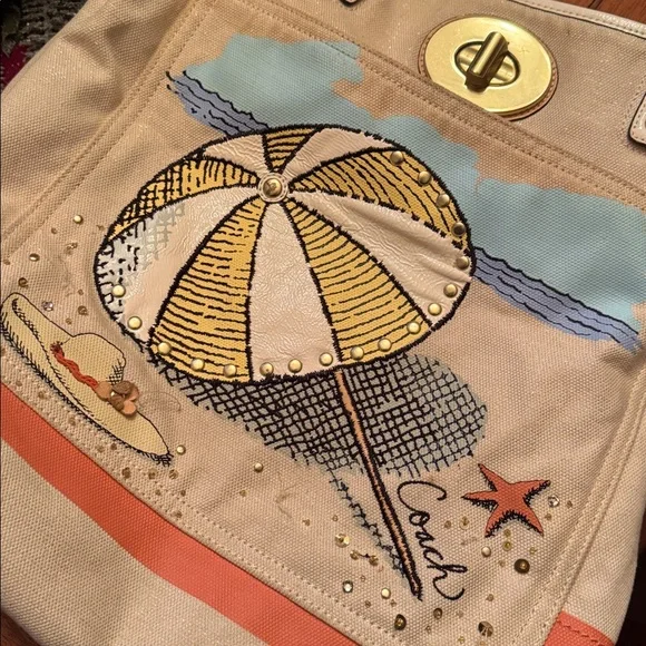 Coach Beige and Orange Tote with Beach Ball Design - Picture 4 of 7